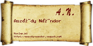 Aszódy Nándor névjegykártya